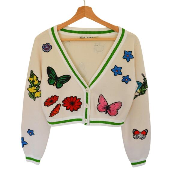 Alice + Olivia Arlen Cropped V Neck Cardigan Size Small - Picture 4 of 8